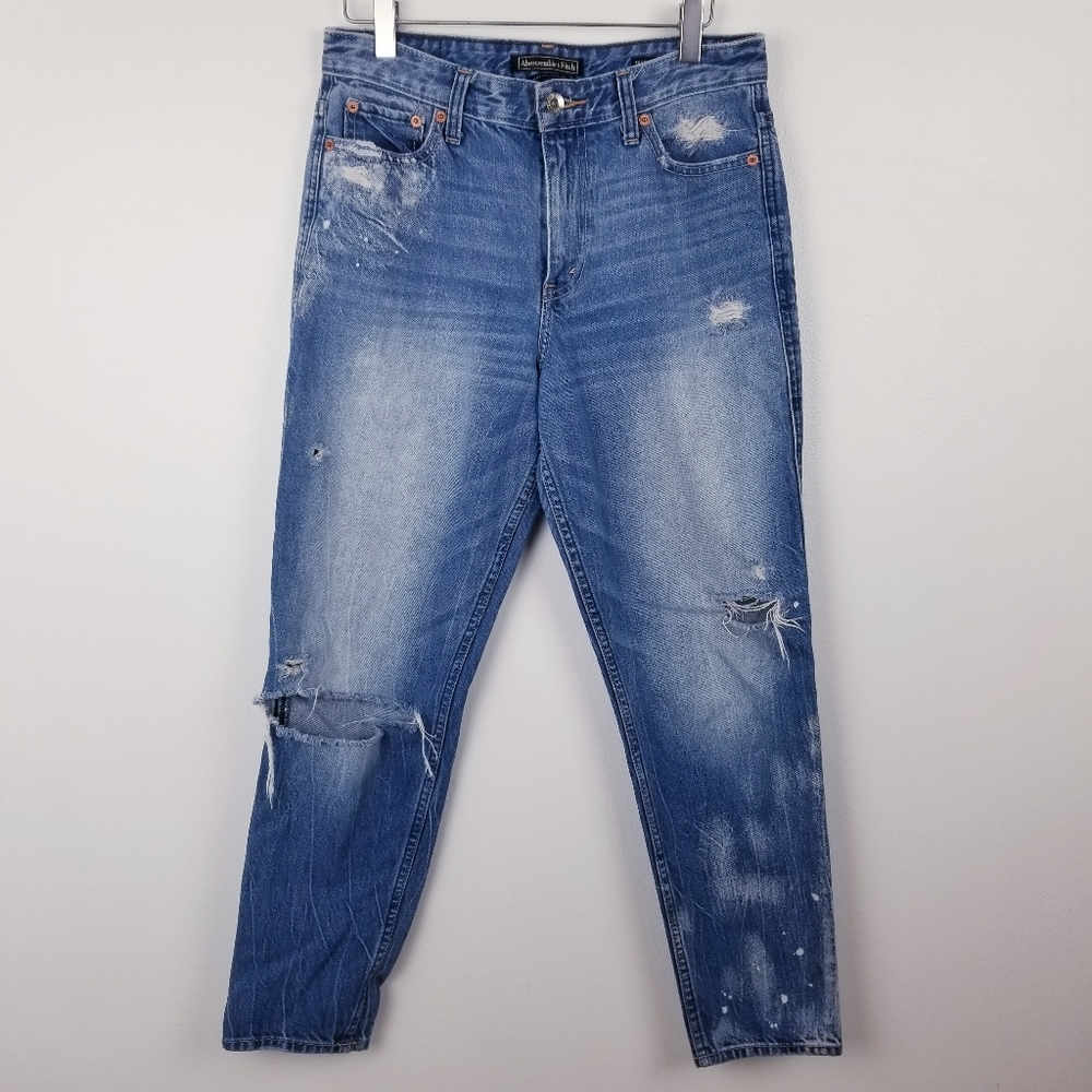 A&F Destroyed High Rise Girlfriend Jeans